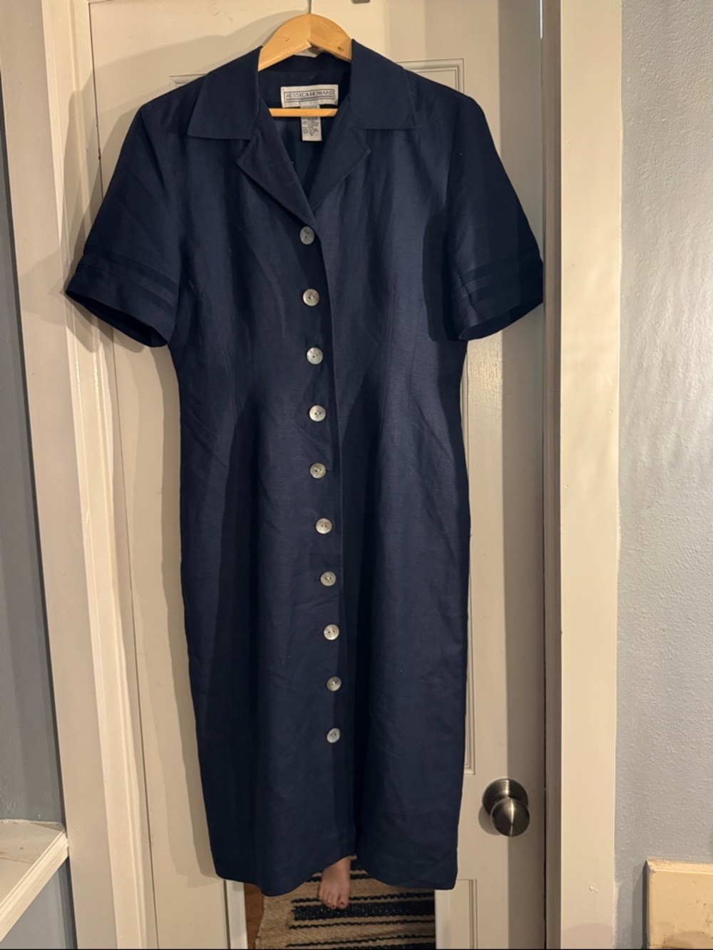 Jessica Howard Navy Button-Front Midi Dress